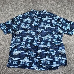 Vintage Puritan Hawaiian Aloha ButtonDown Shirt Mens 2XL DarkNavy Car Palm Tree